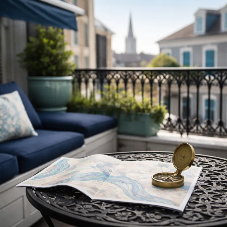 Elegant map of New Orleans French Quarter hotels for a refined rooftop stay